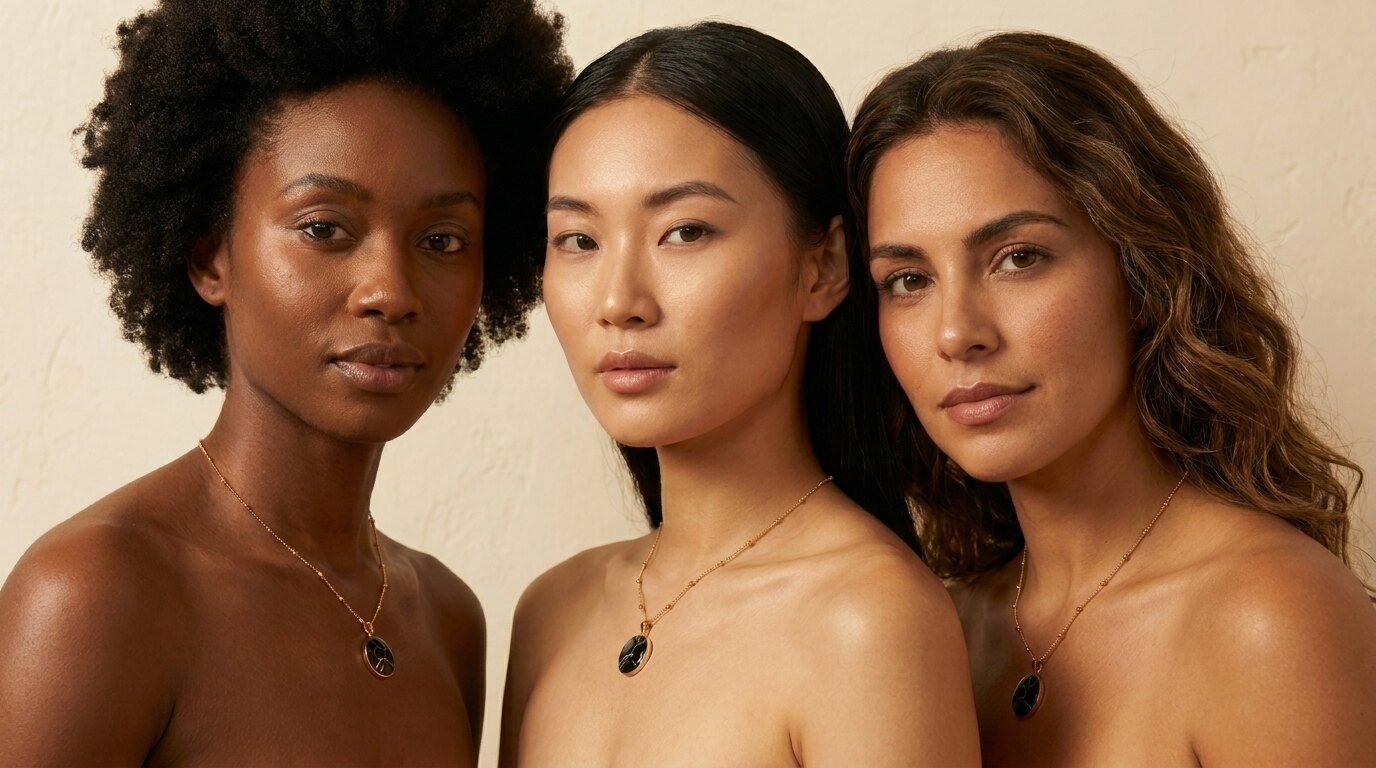 Three women together wearing the Kintsugi Necklace